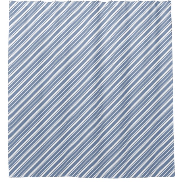 Chic Indigo Blue and White Ticking Stripes Shower Curtain (Front)