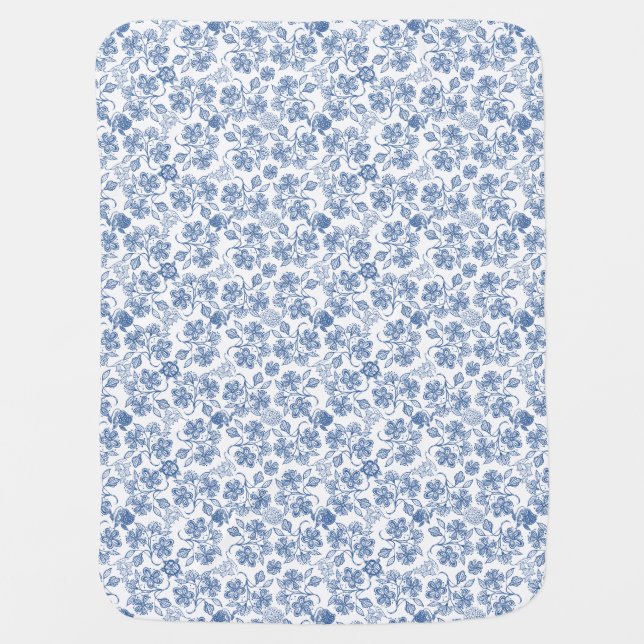 Chic Indigo Blue Ethnic Floral Print Baby Blanket (Front)