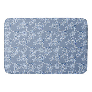 Chic Indigo Blue Ethnic Floral Print Bath Mat