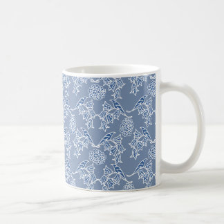 Chic Indigo Blue Ethnic Floral Print Coffee Mug