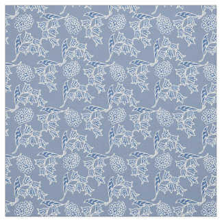 Chic Indigo Blue Ethnic Floral Print Fabric