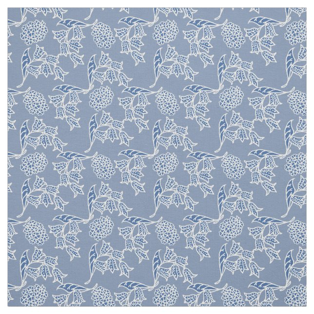 Chic Indigo Blue Ethnic Floral Print Fabric (Swatch)