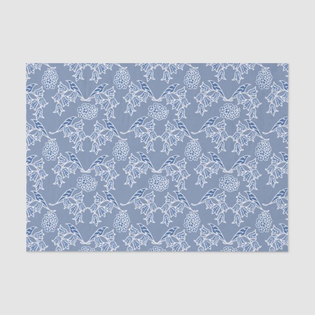 Chic Indigo Blue Ethnic Floral Print Tissue Paper (Front)