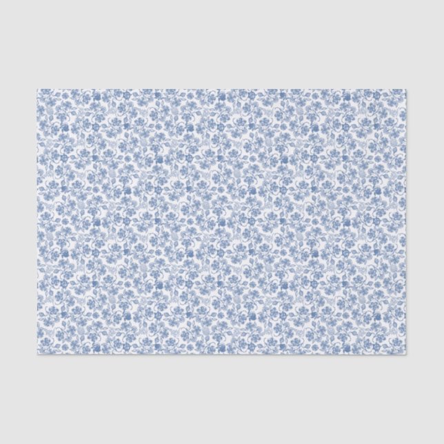 Chic Indigo Blue Ethnic Floral Print Tissue Paper (Front)