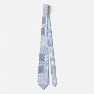 Chic Indigo Blue Faux Patchwork Unisex Necktie