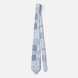 Chic Indigo Blue Faux Patchwork Unisex Necktie