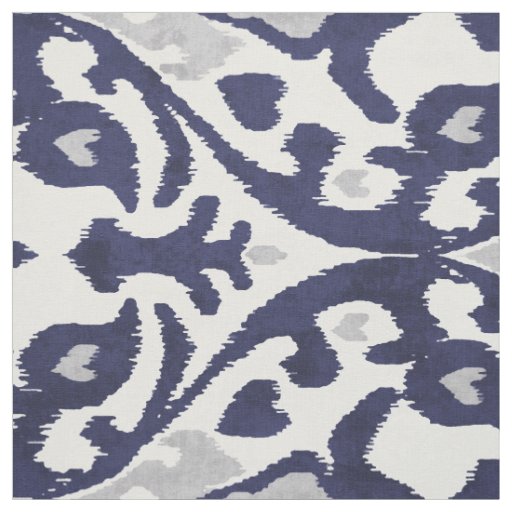 Chic indigo blue grey white ikat tribal patterns fabric