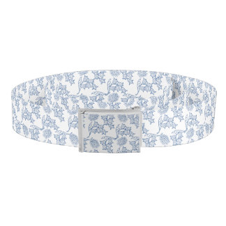 Chic Indigo Blue on White Ethnic Floral Print Belt