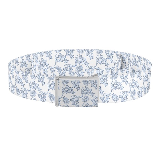 Chic Indigo Blue on White Ethnic Floral Print Belt (Coil)