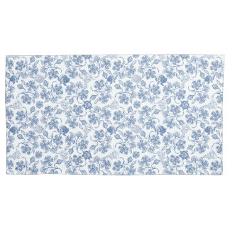 Chic Indigo Blue on White Ethnic Floral Print Pillowcase