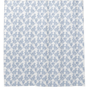 Chic Indigo Blue on White Ethnic Floral Print Shower Curtain