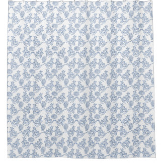 Chic Indigo Blue on White Ethnic Floral Print Shower Curtain