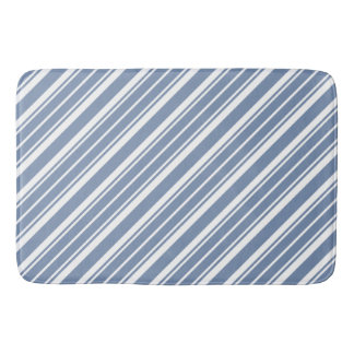 Chic Indigo Blue, White Ticking Stripes Bath Mat