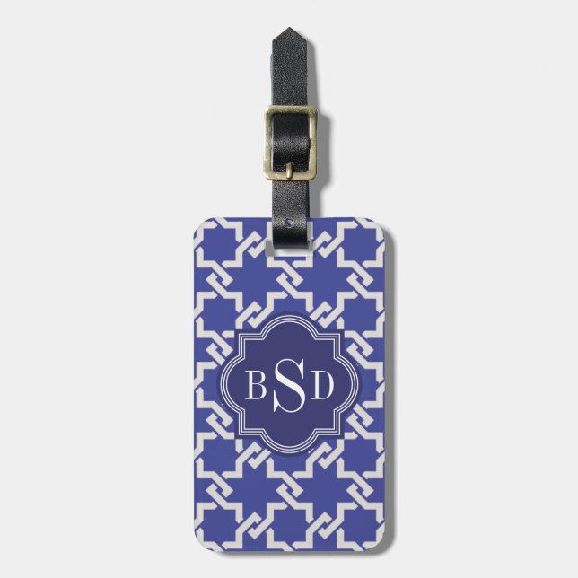 Chic indigo interlocking pattern monogram luggage tag (Front Vertical)