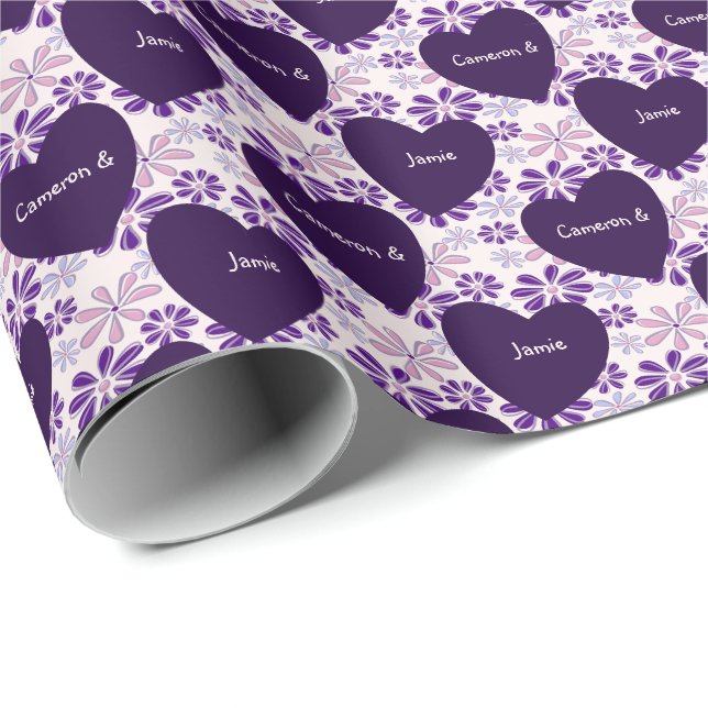 Chic Indigo Pink Blue Flower Patterned Hearts Wrapping Paper (Roll Corner)