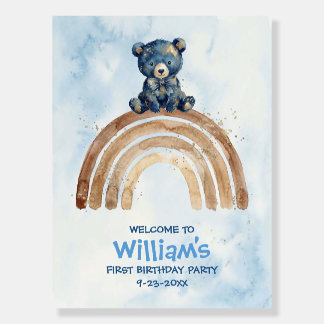 Chic Indigo Watercolor Bear Rainbow Foam Board