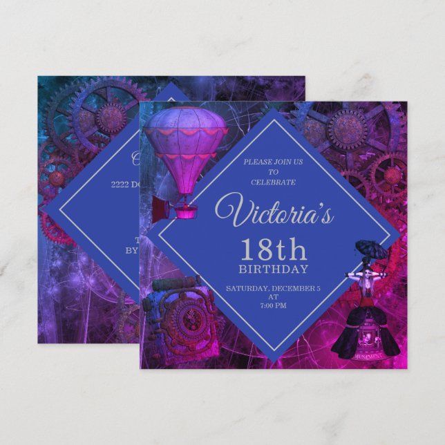 Chic Industrial Vintage Birthday Invitation (Front/Back)