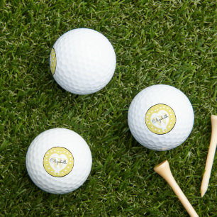 Chic Initial Letter Monogram Yellow White Heart Golf Balls