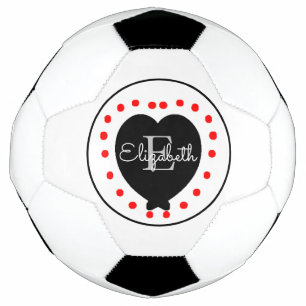 Chic Initial Monogram Black Gray Red Heart Soccer Ball