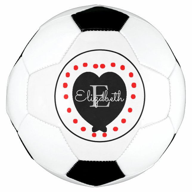 Chic Initial Monogram Black Gray Red Heart Soccer Ball (Front)