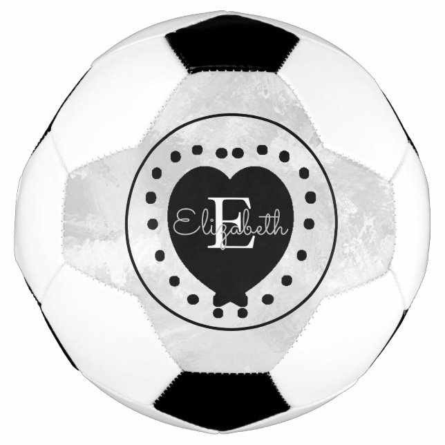 Chic Initial Monogram Black White Gray Heart Soccer Ball (Front)