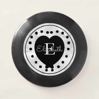 Chic Initial Monogram Black White Gray Heart Wham-O Frisbee