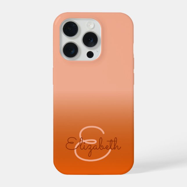 Chic Initial Monogram Cantaloupe Orange Ombre Name iPhone Case (Back)