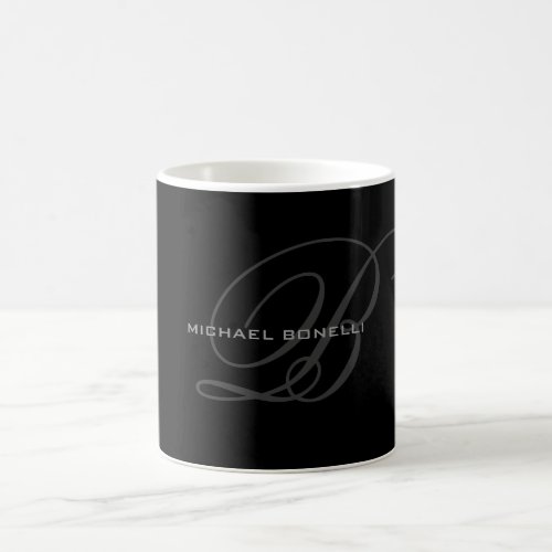 Chic initial monogram modern black grey name coffee mug