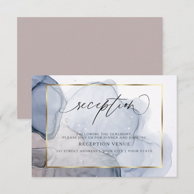 Chic Inky Dusty Blue Mauve Reception Invitation (Front/Back)