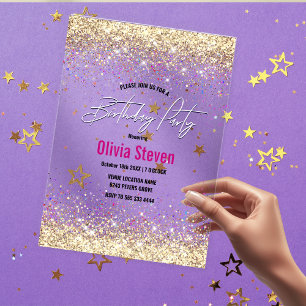 Chic iridescent gold faux glitter birthday acrylic invitations