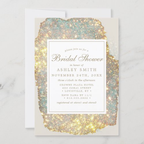 Chic Iridescent Holographic Glitter Bridal Shower Invitation