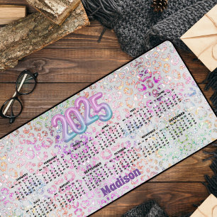 Chic iridescent leopard print 2025 calendar desk mat