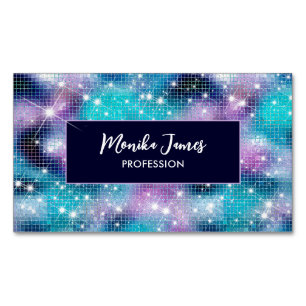 Chic Iridescent Lilac blue Faux Glitter Monogram Business Card Magnet