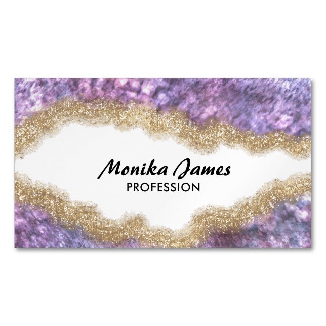 Chic Iridescent Lilac Gold Faux Glitter Monogram Business Card Magnet (Front)