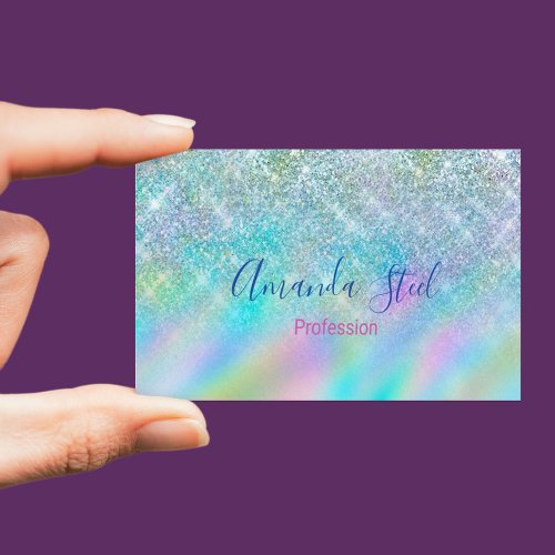 Chic iridescent ombre blue faux glitter business card magnet