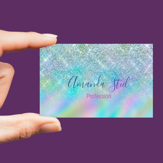 Chic iridescent ombre blue faux glitter business card magnet (Creator Uploaded)