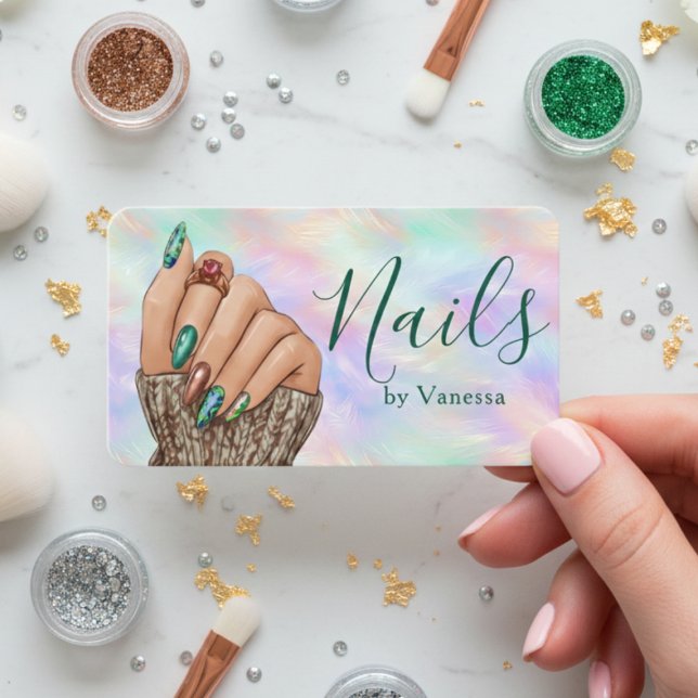 Chic Iridescent Opal Manicurist Artist Nail Studio Business Card (Creator Uploaded)