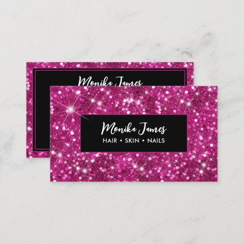 Chic Iridescent Pink Faux Glitter Monogram Business Card