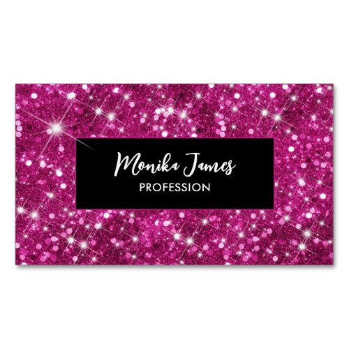 Chic Iridescent Pink Faux Glitter Monogram Business Card Magnet