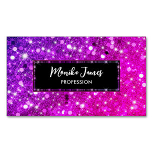 Chic Iridescent Pink Faux Glitter Monogram Business Card Magnet