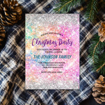 Chic iridescent pink silver faux glitter Christmas Invitation