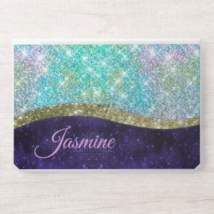 Chic iridescent purple blue faux glitter monogram HP laptop skin