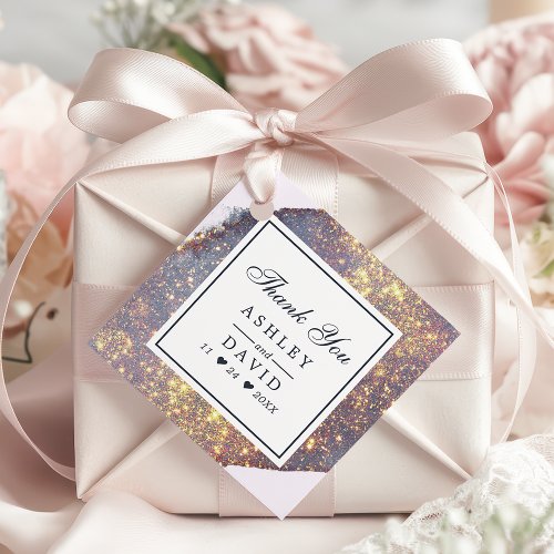 Chic Iridescent Purple Gold Glitter Favor Tag