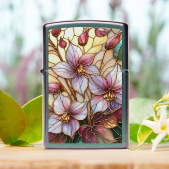 Chic Iridescent Stained Glass Floral Art Pattern Zippo Lighter by All_In_Cute_Fun at Zazzle