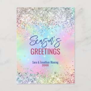 Chic iridescent unicorn glitter Christmas new year Postcard