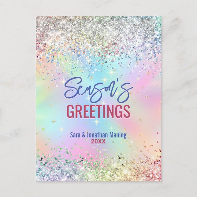 Chic iridescent unicorn glitter Christmas new year Postcard (Front)