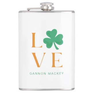 Chic Irish Love Shamrock Green and Orange Flask