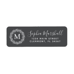 Chic Iron Gray White Monogram Return Address Label