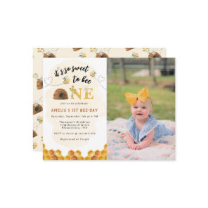 Chic It’s so sweet to bee One first birthday Photo Invitation
