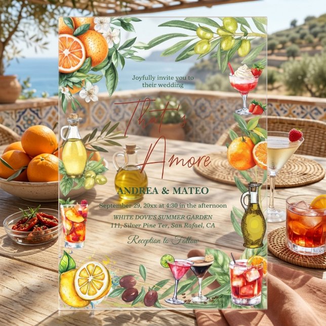 Chic Italian Citrus Cocktail Wedding Celebration  Acrylic Invitations (Creator Uploaded)